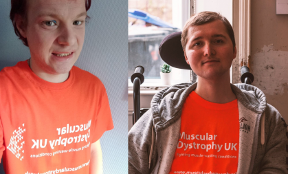 Collage of two photos, Peter in orange t-shirt and Jordan in orange t-shirt